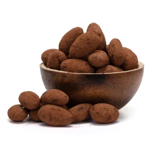 Migdale în înveliș de ciocolată neagră cu cacao,
